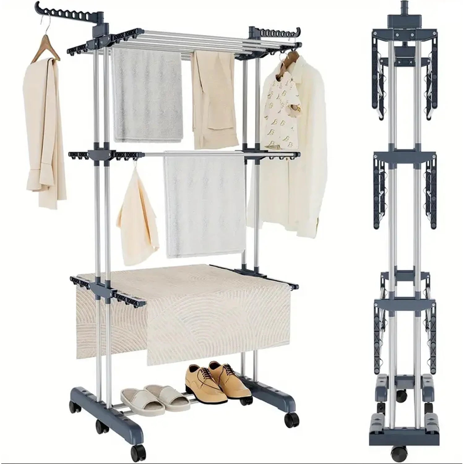Tendedero Plegable de Acero Inoxidable – 4 Niveles con Ruedas