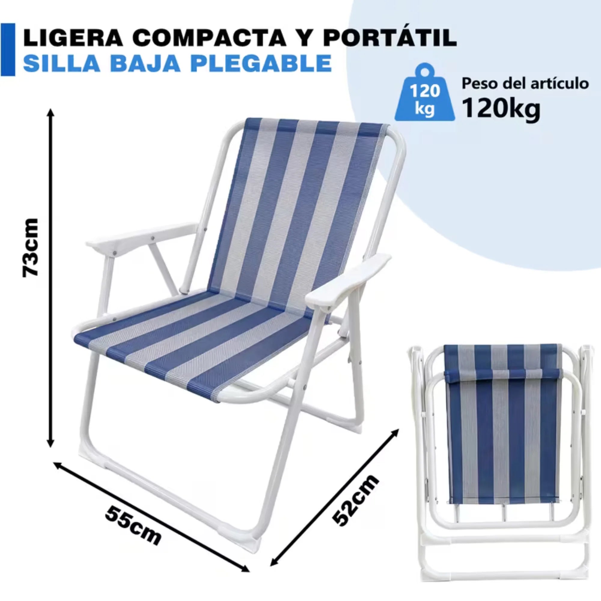 Folding Chair with Stripes for Beach and Camping – Lightweight and Portable, Striped Beach Design, Ideal for Pool, Garden, Patio
