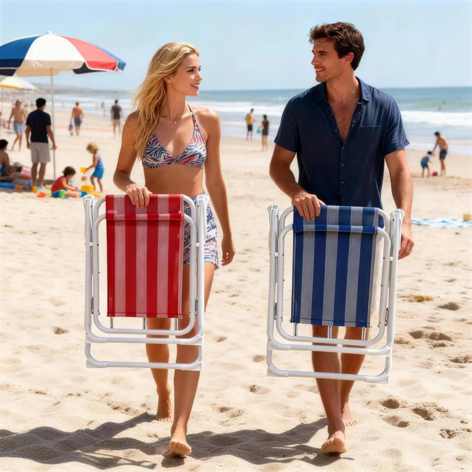 Folding Chair with Stripes for Beach and Camping – Lightweight and Portable, Striped Beach Design, Ideal for Pool, Garden, Patio