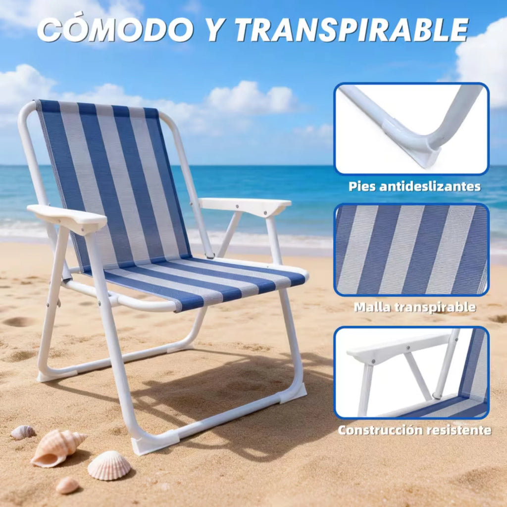 Folding Chair with Stripes for Beach and Camping – Lightweight and Portable, Striped Beach Design, Ideal for Pool, Garden, Patio