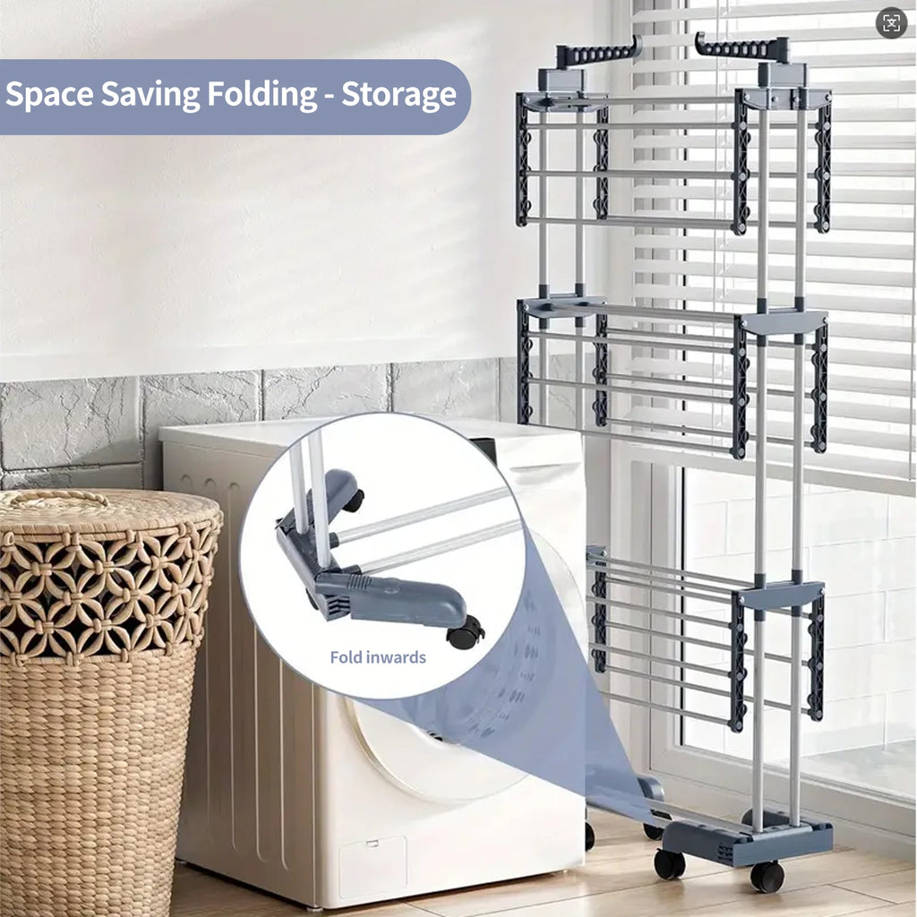 Tendedero Plegable de Acero Inoxidable – 4 Niveles con Ruedas