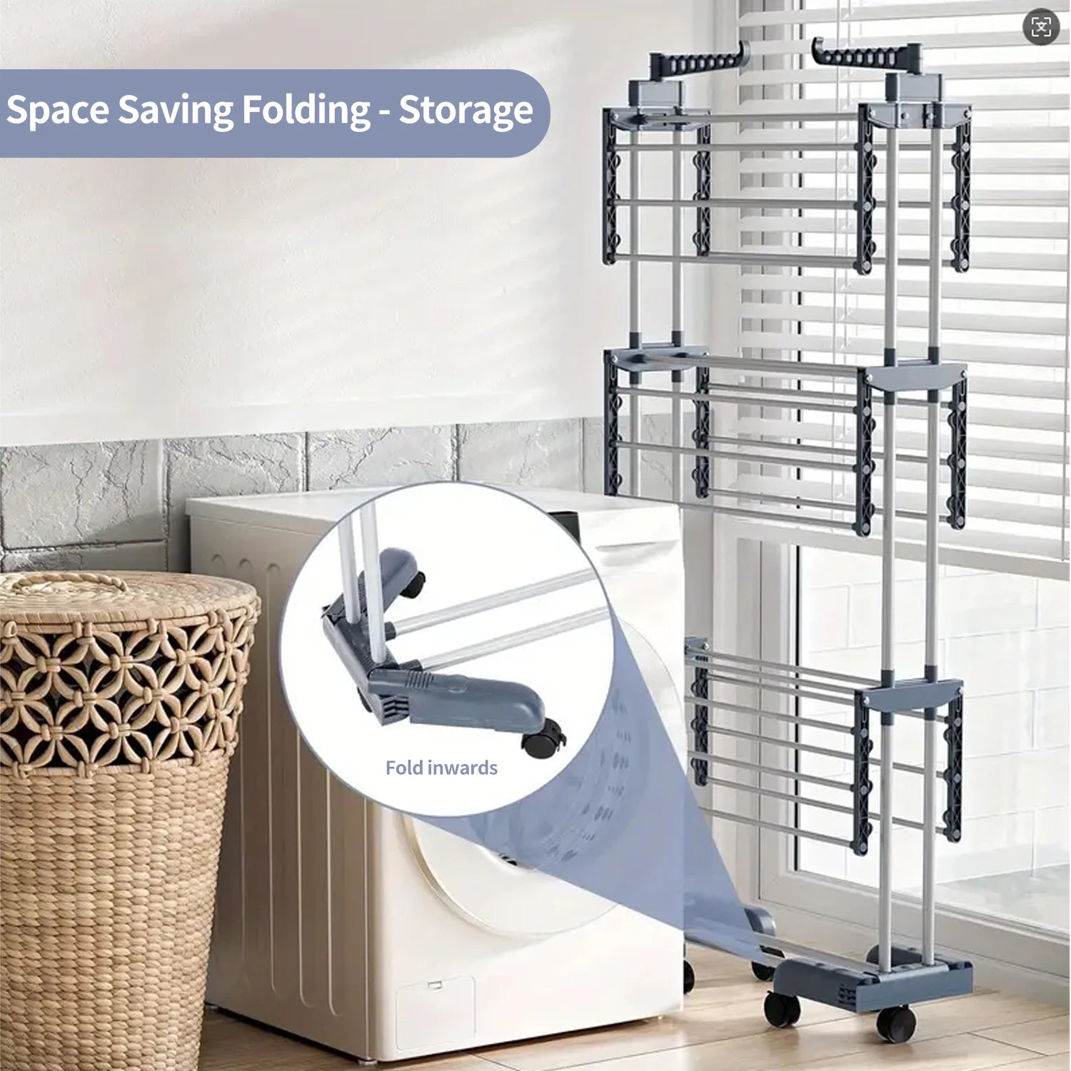 Tendedero Plegable de Acero Inoxidable – 4 Niveles con Ruedas