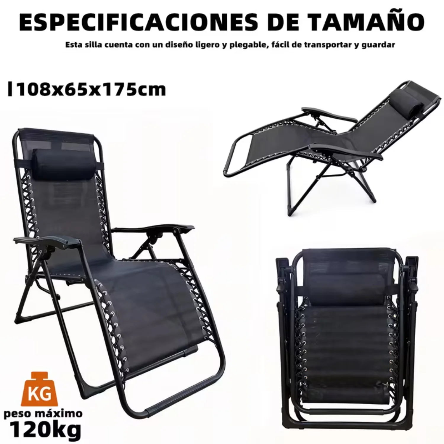Reinforced Folding Zero Gravity Lounger (Supports 120kg) – Non-Slip and Portable Recliner for Garden, Terrace and Camping