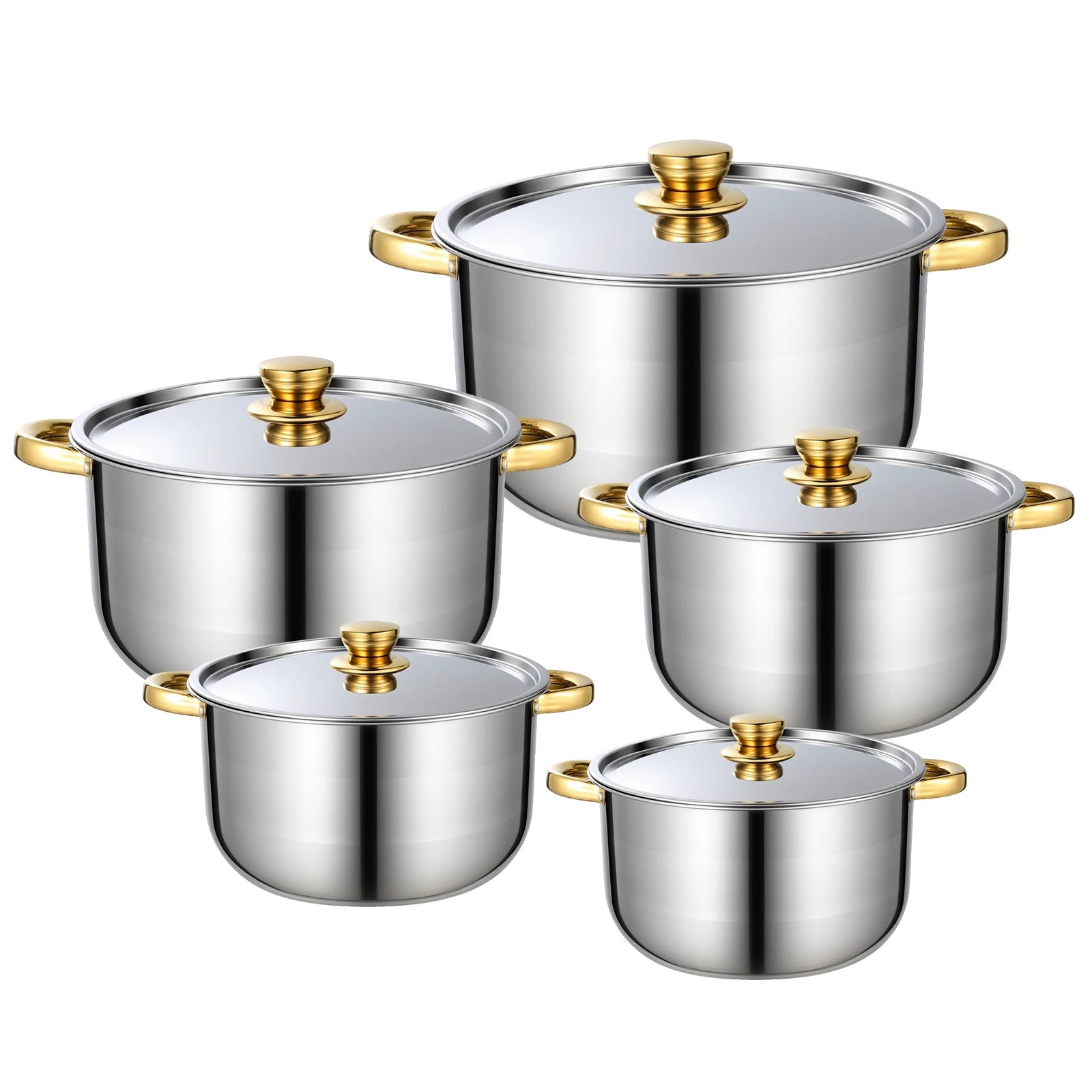 Batería de Cocina de Acero Inoxidable Dorado – Juego de Ollas de Lujo Antiadherentes