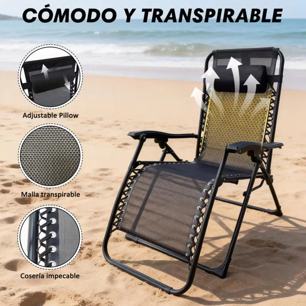 Reinforced Folding Zero Gravity Lounger (Supports 120kg) – Non-Slip and Portable Recliner for Garden, Terrace and Camping