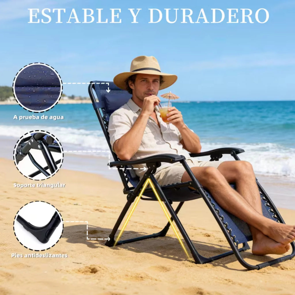 Reinforced Folding Zero Gravity Lounger (Supports 120kg) – Non-Slip and Portable Recliner for Garden, Terrace and Camping