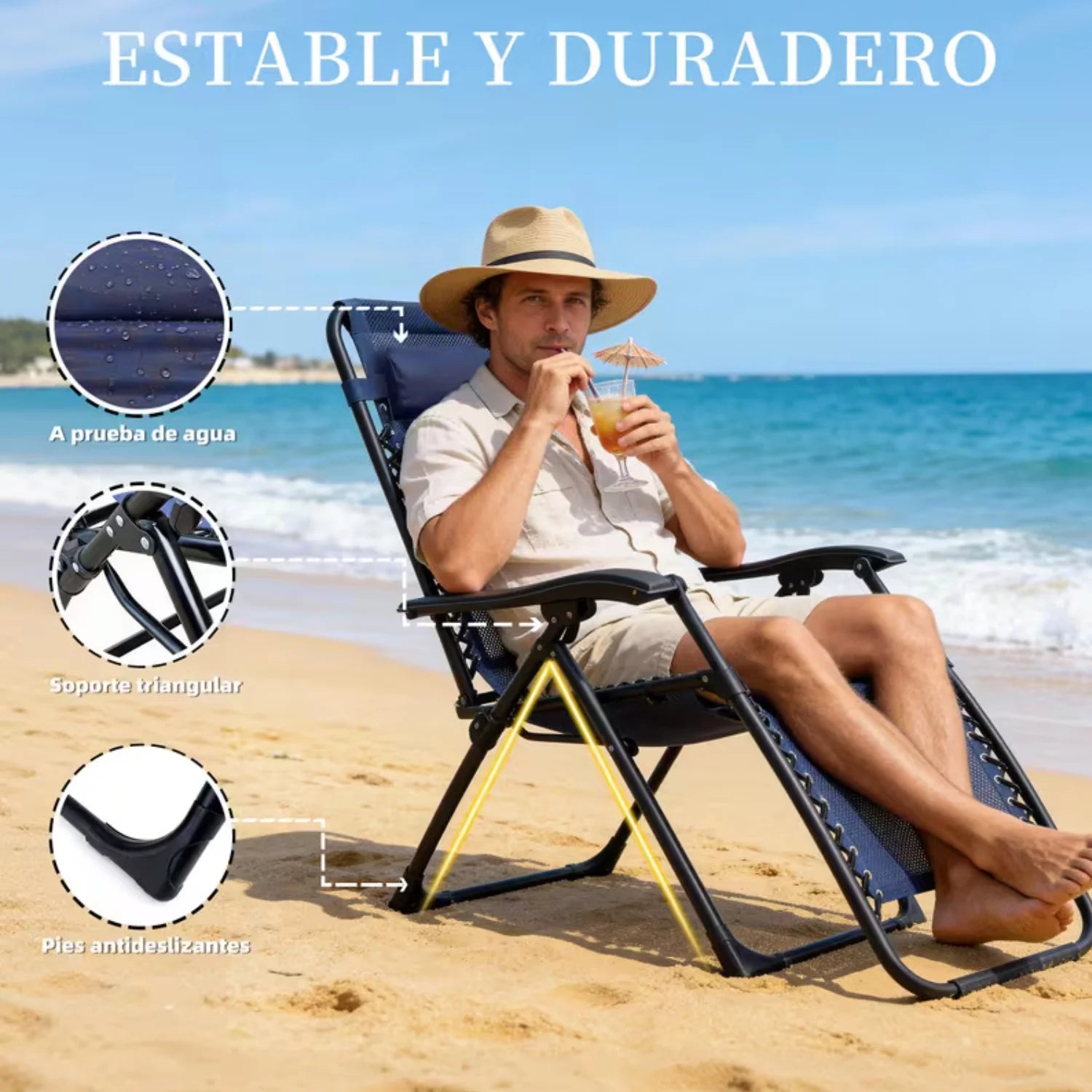 Reinforced Folding Zero Gravity Lounger (Supports 120kg) – Non-Slip and Portable Recliner for Garden, Terrace and Camping