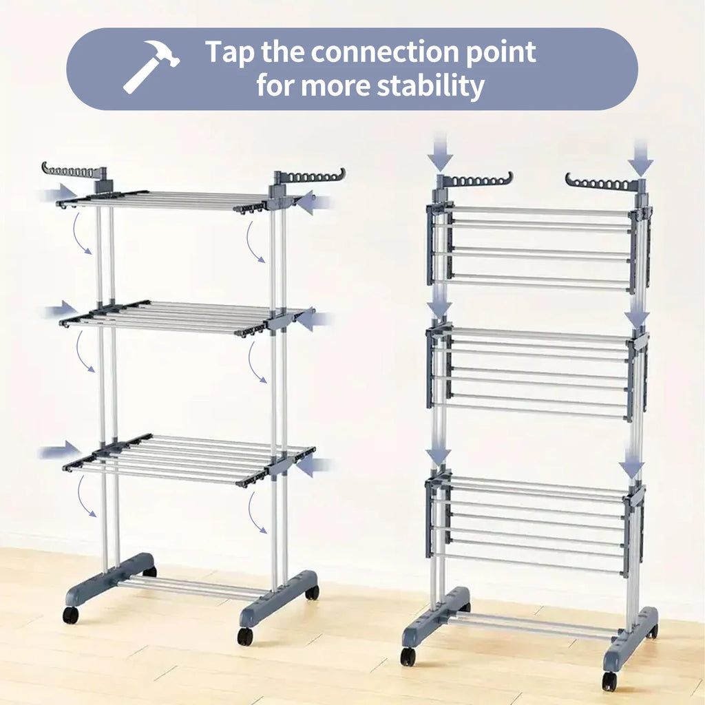 Tendedero Plegable de Acero Inoxidable – 4 Niveles con Ruedas
