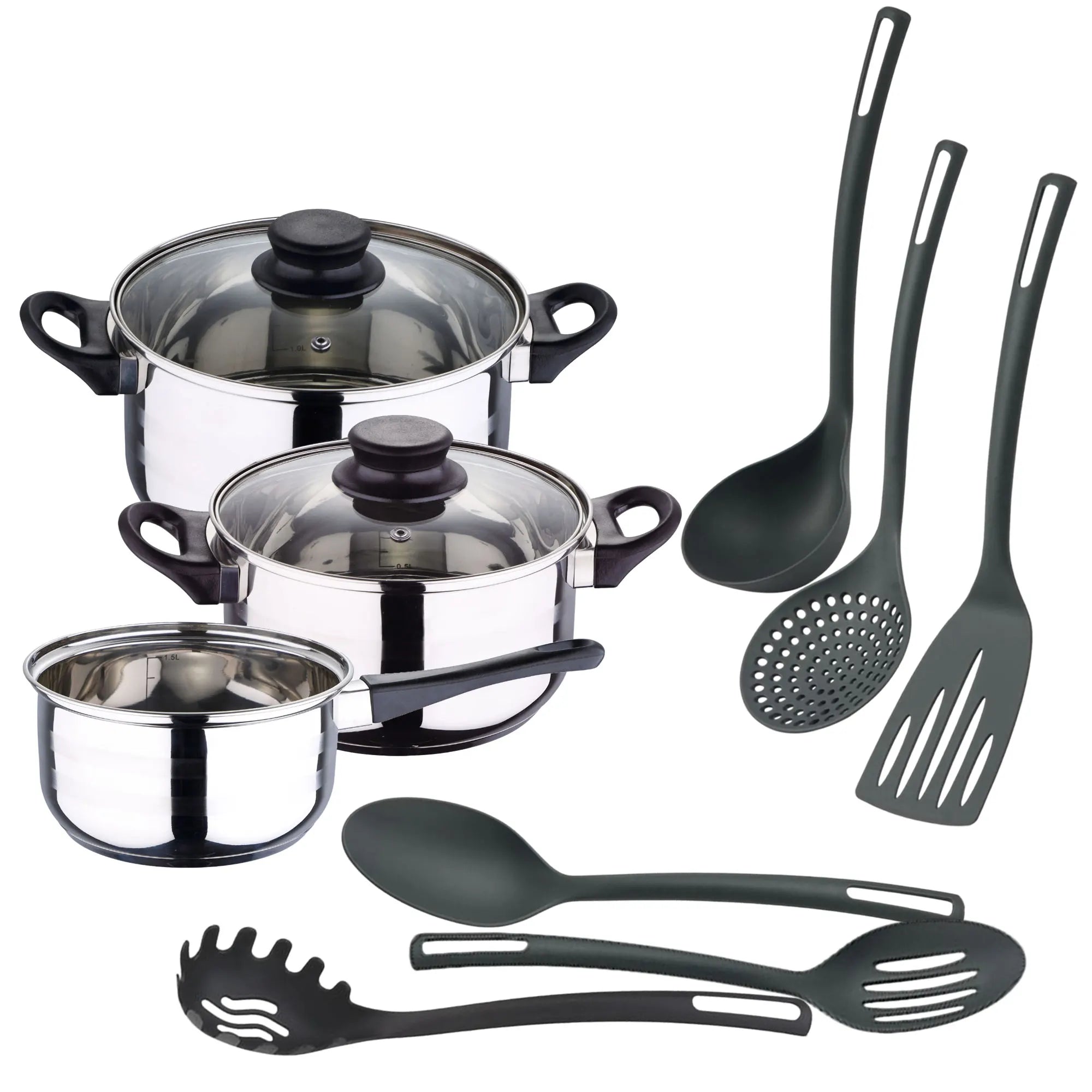 Batería de Cocina Well Home de Acero Inoxidable – Juego de 8 Piezas y 6 Utensilios
