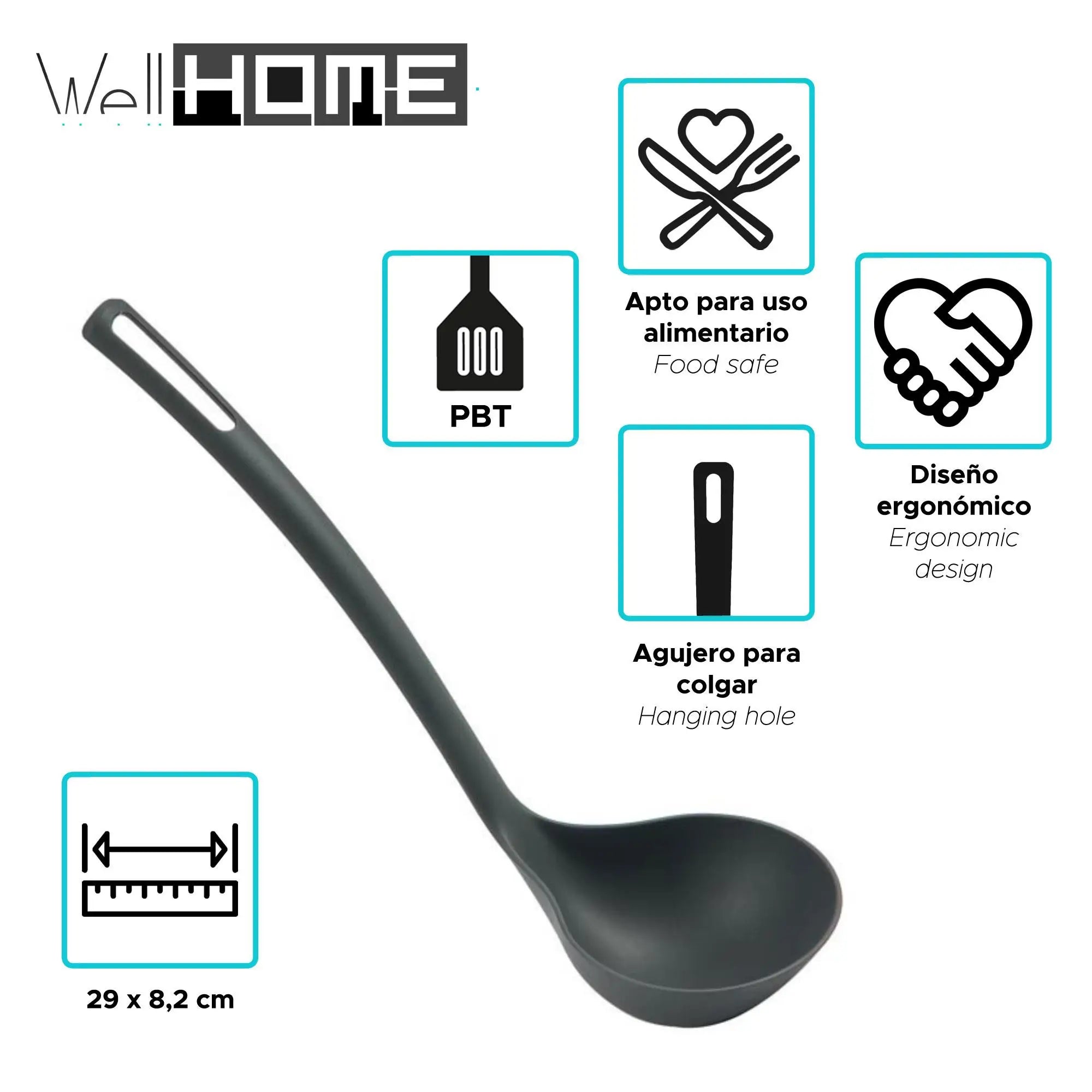 Batería de Cocina Well Home de Acero Inoxidable – Juego de 8 Piezas y 6 Utensilios