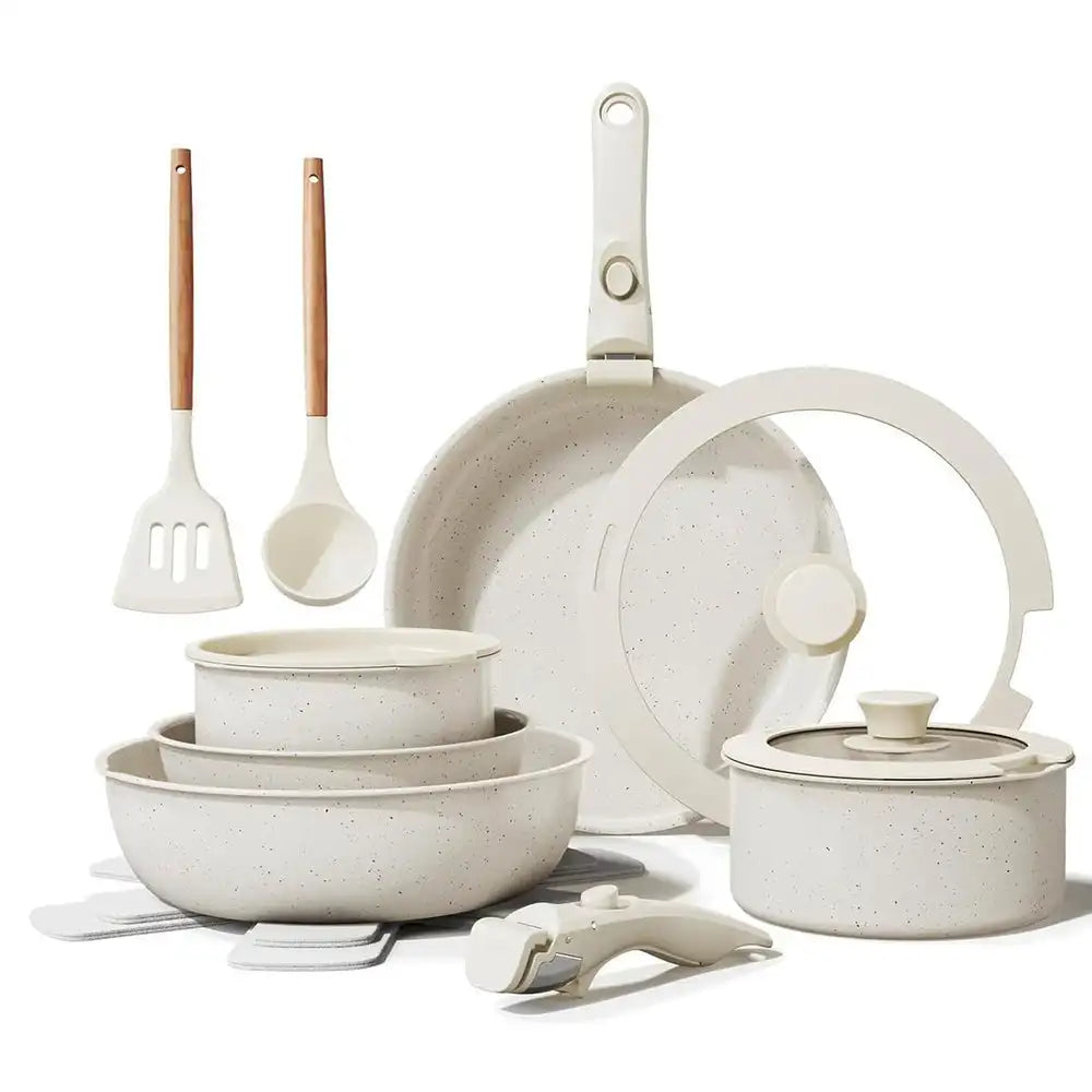 Batería de Cocina Almalux® con Mango Extraíble – Juego de 5 Piezas Apilables