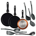 Juego de Sartenes Antiadherentes Well Home – Kit de 3 Piezas y 6 Utensilios de Cocina