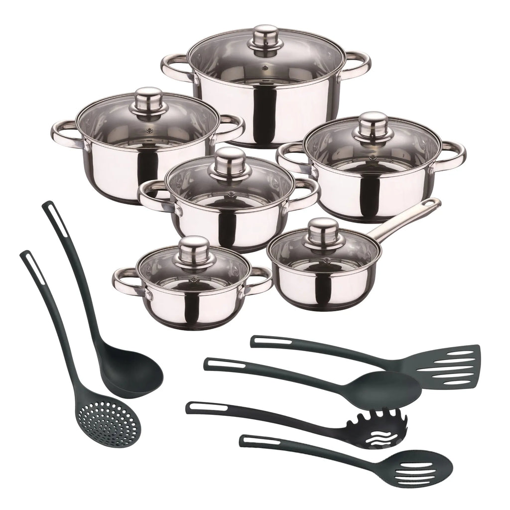 Batería de Cocina Well Home de Acero Inoxidable – Juego de 8 Piezas y 6 Utensilios