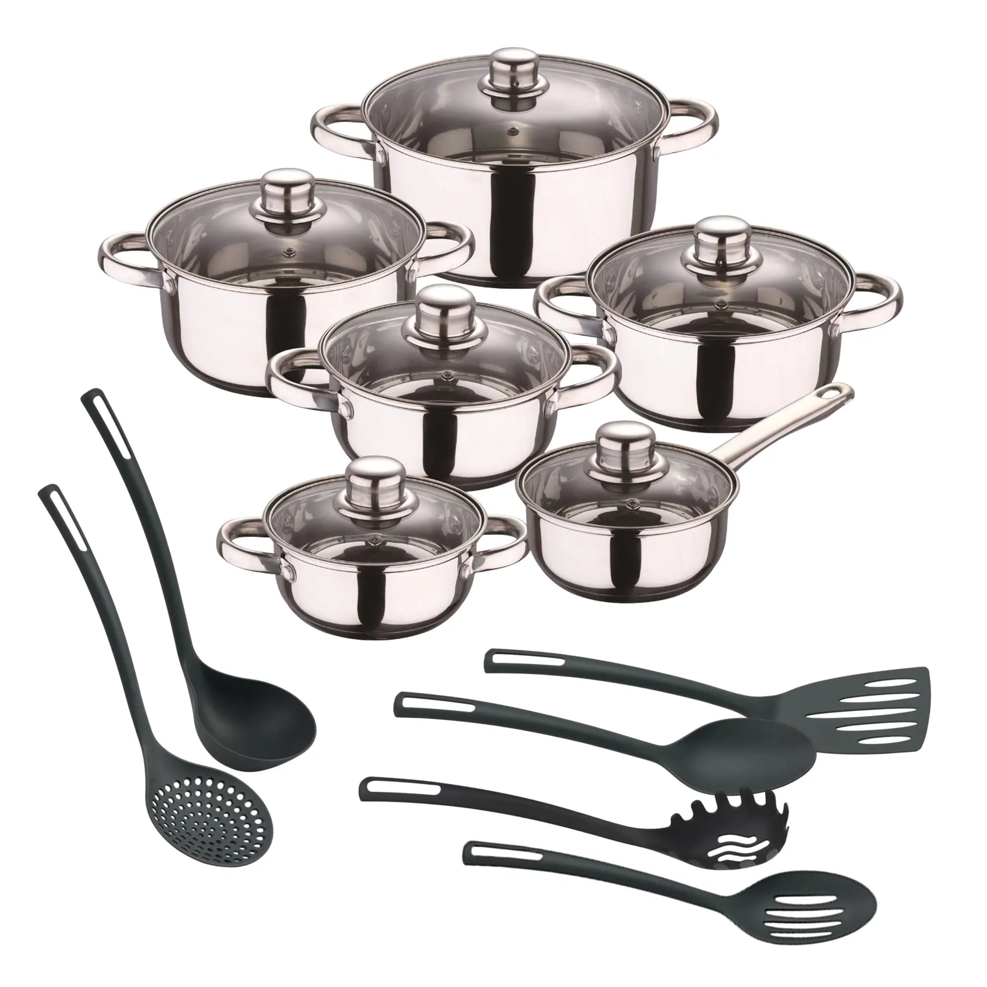 Batería de Cocina Well Home de Acero Inoxidable – Juego de 8 Piezas y 6 Utensilios