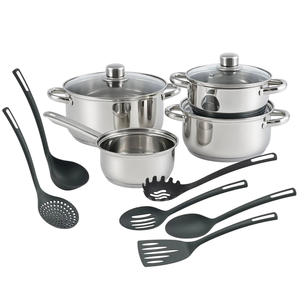 Batería de Cocina Well Home de Acero Inoxidable – Juego de 8 Piezas y 6 Utensilios