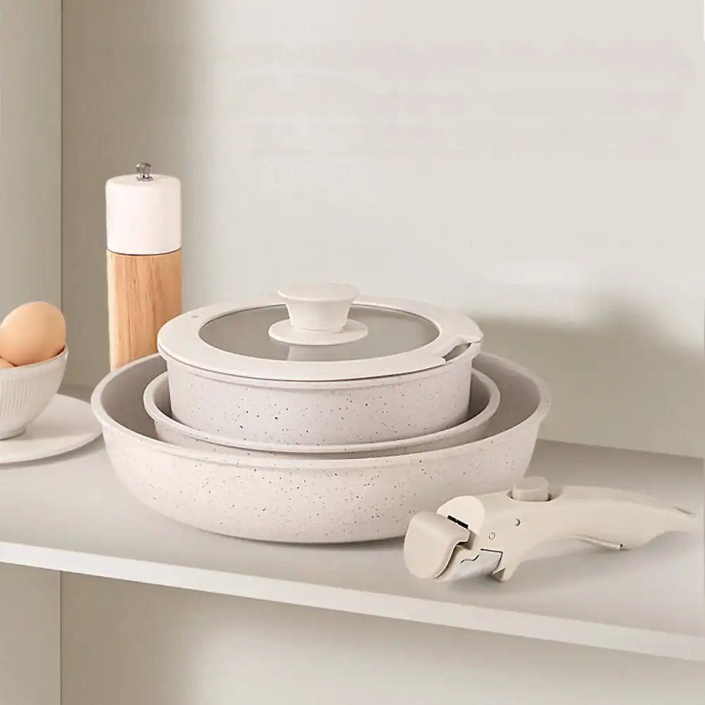 Batería de Cocina Almalux® con Mango Extraíble – Juego de 5 Piezas Apilables