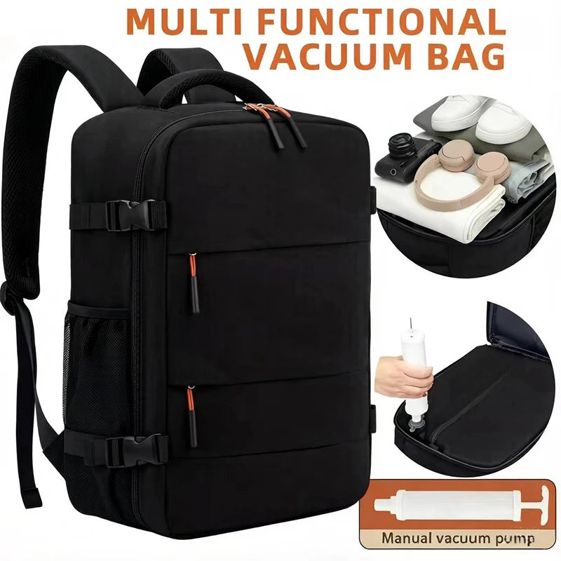 Vacuum Compression Travel Backpack with Pump - Durable Vacuum-Sealed Carry-On, Adjustable Shoulder Strap & Zipper Closure, Suita