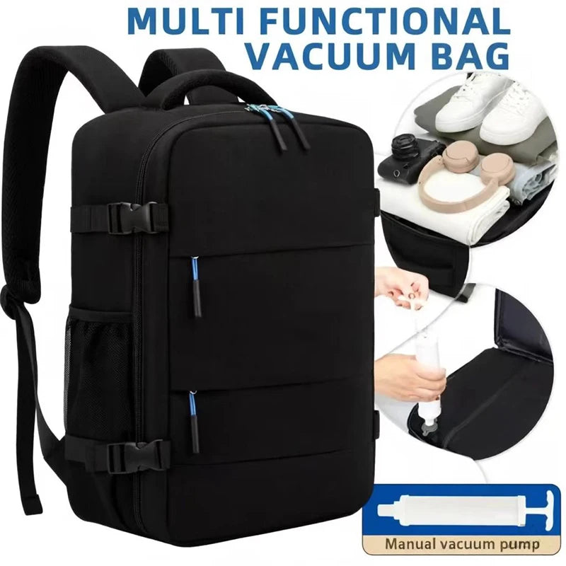 Vacuum Compression Travel Backpack with Pump - Durable Vacuum-Sealed Carry-On, Adjustable Shoulder Strap & Zipper Closure, Suita