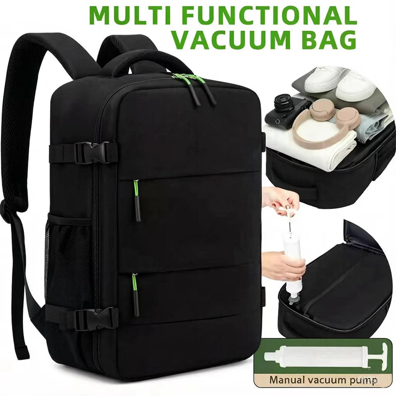 Vacuum Compression Travel Backpack with Pump - Durable Vacuum-Sealed Carry-On, Adjustable Shoulder Strap & Zipper Closure, Suita