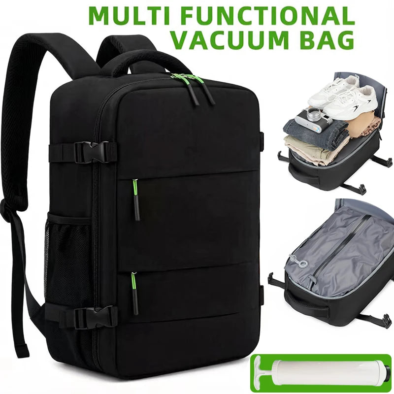 Vacuum Compression Travel Backpack with Pump - Durable Vacuum-Sealed Carry-On, Adjustable Shoulder Strap & Zipper Closure, Suita