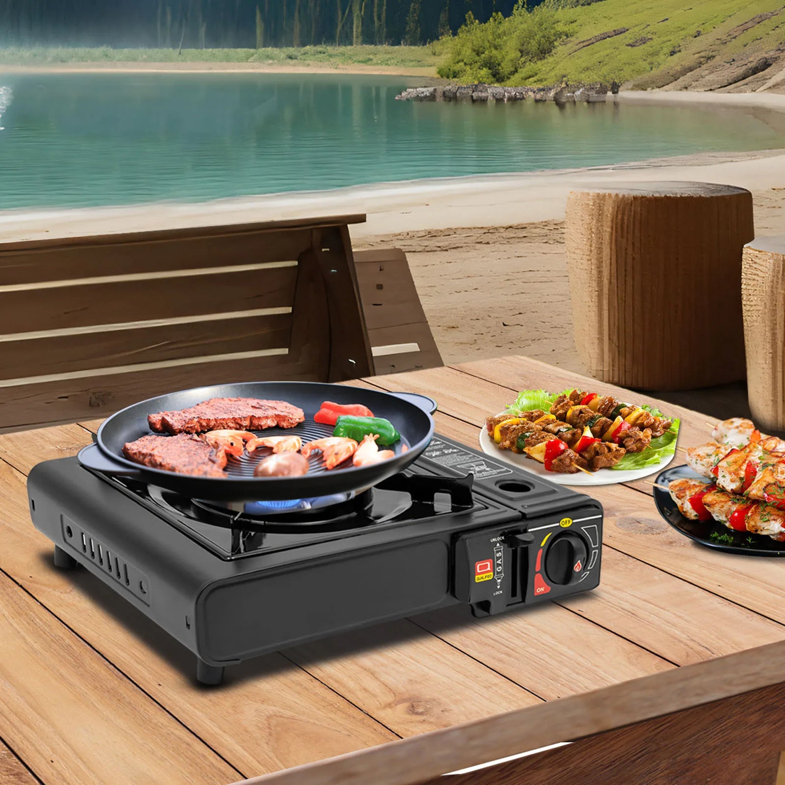 Cocina de Gas Portátil para Camping – Hornillo Dual (Butano/GLP) con Maletín de Transporte