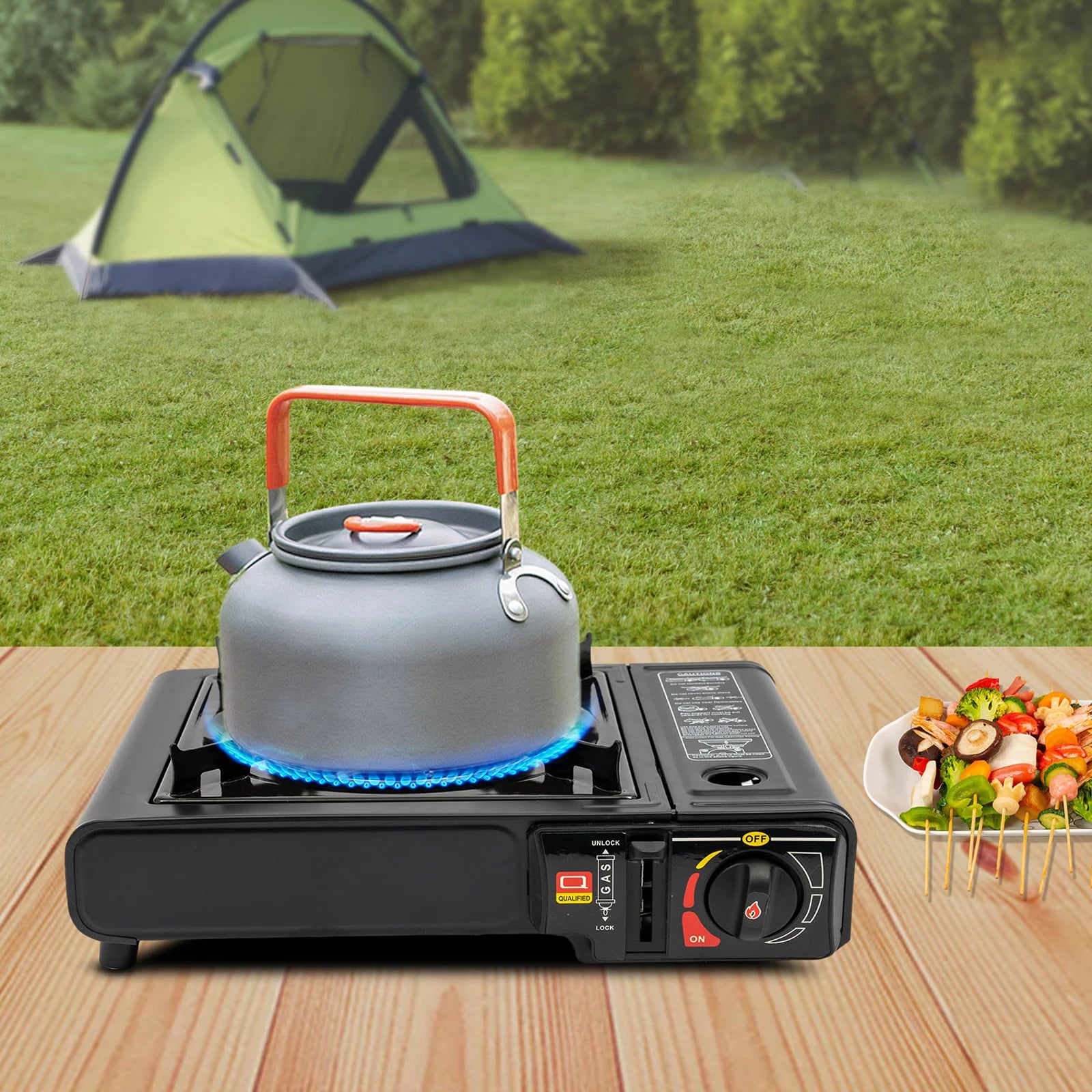Cocina de Gas Portátil para Camping – Hornillo Dual (Butano/GLP) con Maletín de Transporte